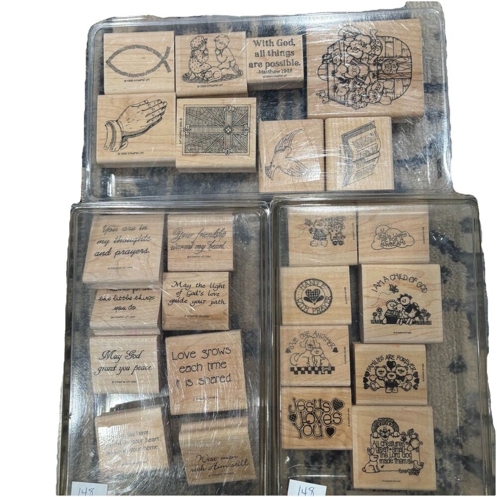 Lot Of 3 Sets Of Stampin Up Mounted Rubber Wood Stamps, Vintage 1992-99 EUC “24”